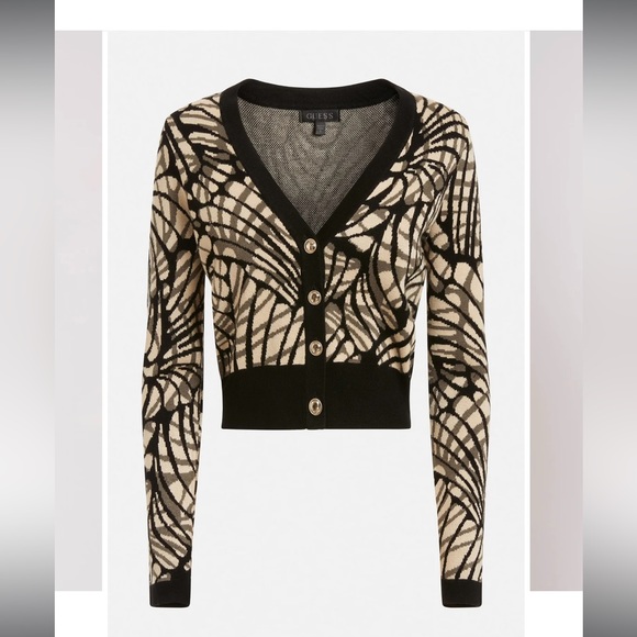 NWT Guess Posie Sweater Jacquard Cardigan Size XS. Black and Cream. - Picture 4 of 10